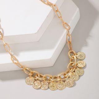 Alloy Coin Fringed Necklace 15701 - Gold - One Size