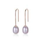 Sterling Silver Plated Rose Gold Simple Fashion Purple Freshwater Pearl Earrings Rose Gold - One Size