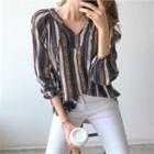 Tie-neck Pattern Peasant Blouse