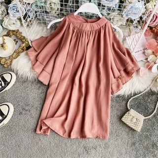 Plain Cold-shoulder Chiffon Blouse