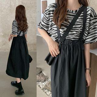 Short-sleeve Zebra Print T-shirt / Midi Overall Dress