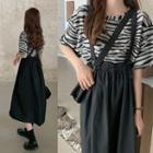 Short-sleeve Zebra Print T-shirt / Midi Overall Dress