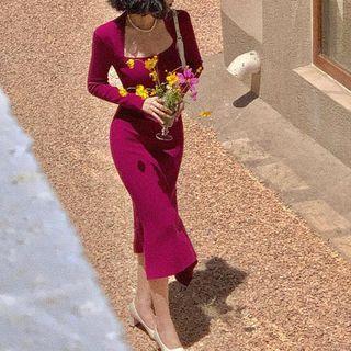 Square-neck Knit Midi Bodycon Dress