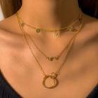 Disc Fringed Hoop Pendant Layered Choker Necklace