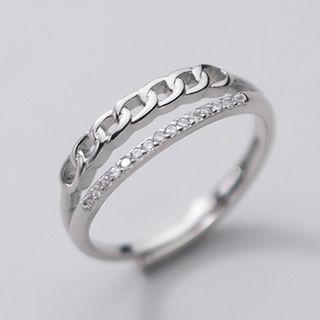 Chain & Rhinestone Layered Sterling Silver Open Ring Silver - One Size