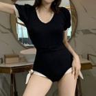 Short-sleeve Tie-side Swimsuit
