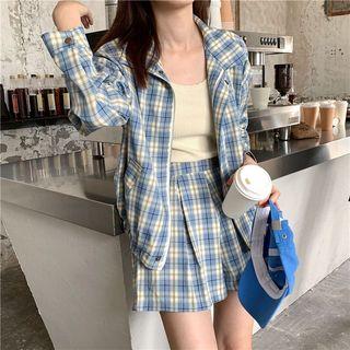 Set: Plaid Zip Jacket + Wide Leg Shorts
