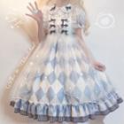 Puff-sleeve Rabbit Ear Blouse / Overall Dress / Organza Overlay / Set