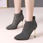 Pointy Sequined Zip-up Stiletto Heel Ankle Boots