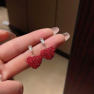 Heart Rhinestone Dangle Earring 1 Pair - Red - One Size