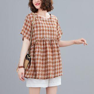 Plaid Short-sleeve Round Neck T-shirt