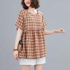 Plaid Short-sleeve Round Neck T-shirt