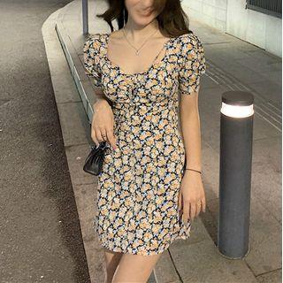 Short-sleeve Floral Cutout Mini Dress