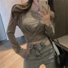 Cross Strap-hem Long-sleeve Crop T-shirt
