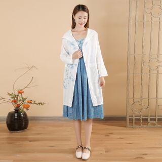 Indigo Dyed Hooded Chiffon Jacket Blue & White - One Size