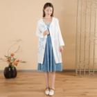 Indigo Dyed Hooded Chiffon Jacket Blue & White - One Size