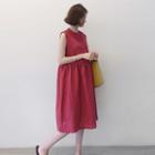 Sleeveless Mock Neck Plain A-line Shirtdress