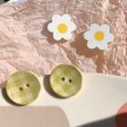 Wooden Flower / Button Earring