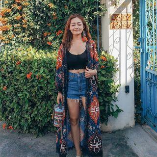 Pattern Chiffon Jacket Dark Blue - One Size