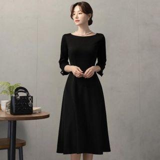 Boatneck Faux-pearl Midi Dress