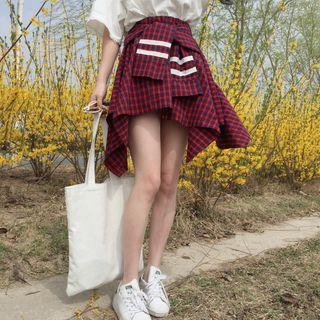 Mock Shirt A-line Plaid Skirt Red - One Size