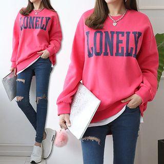 Letter Print Brushed-fleece Lined Sweatshirt