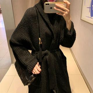 Shawl-collar Rib-knit Robe Cardigan