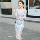 Long-sleeve Midi Bodycon Lace Dress