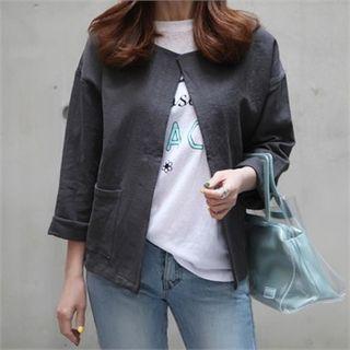 Round-neck Open-front Linen Jacket