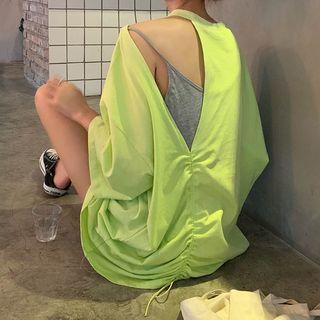 Mock Two-piece 3/4-sleeve Cutout Letter T-shirt