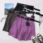 High-waist Dress Shorts With Belt & Mini Pouch