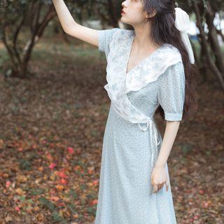 Short-sleeve Lace Detail Midi Dress