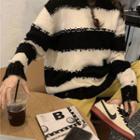 Ripped Striped Knit Sweater Stripe - One Size
