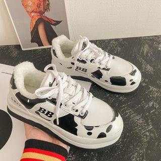 Cow Print Lettering Lace Up Sneakers