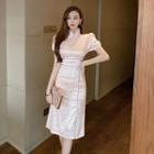 Short-sleeve Jacquard Satin Midi Qipao Dress