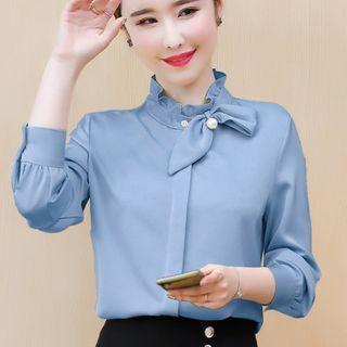 Mock-neck Frill Trim Blouse
