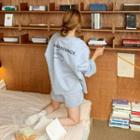 Set: 3/4-sleeve Letter Print Top + Band-waist Shorts