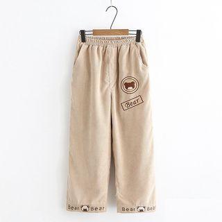 Bear Embroidered Corduroy Wide Leg Pants