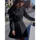 Long Sleeve Pleated Dress With Tie