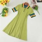 Short-sleeve Rainbow Stripe A-line Knit Dress