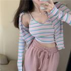 Striped Slim-fit Light Jacket / Striped Camisole Top