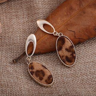 Leopard Print Oval Disc Dangle Earring Dark Brown - One Size