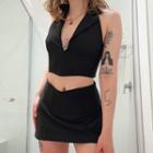Set: Collar Cropped Halter Top + Mini Pencil Skirt