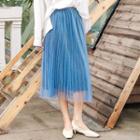 Overlay Pleated Midi Skirt Blue - M