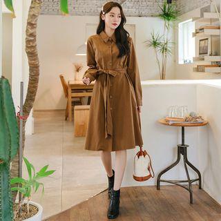 Plus Size A-line Midi Shirtdress With Sash