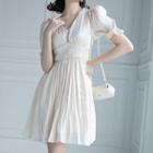 Short-sleeve Beaded Trim A-line Dress