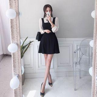 Inset Frill-trim Blouse Square-neck Jumper Dress