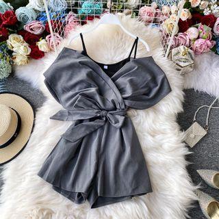 Inset Camisole Tie-waist Playsuit