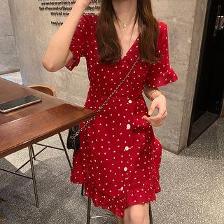 Short Sleeve Heart Printed Chiffon Dress