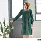 Square Neck Plaid A-line Dress